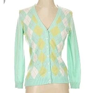 NWT Michael Kors Cardigan Women's Argyle Sweater SZ S Cottagecore RTL $89‎ Green